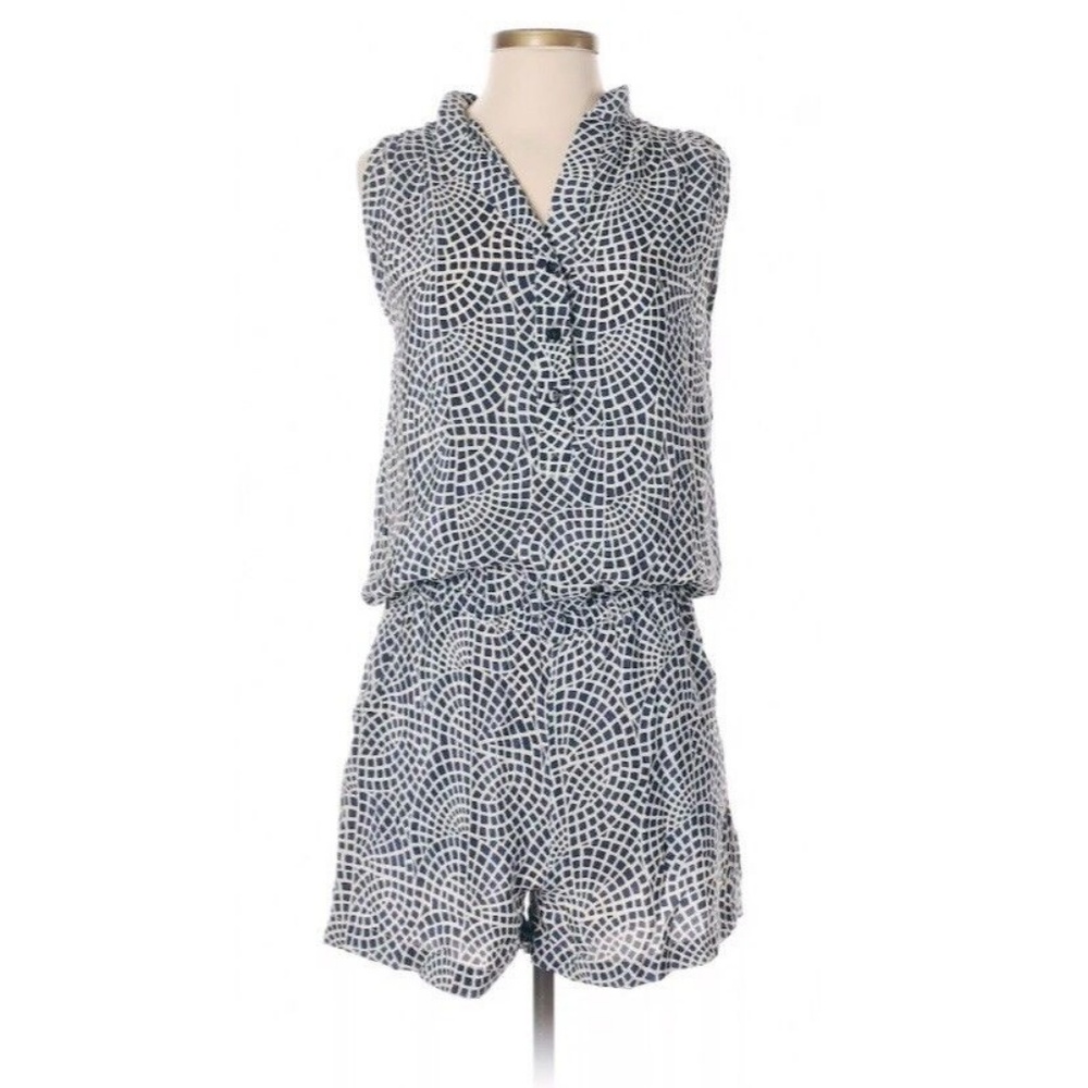 NWT Tolani S Navy Blue + Ivory 100% Silk Romper C